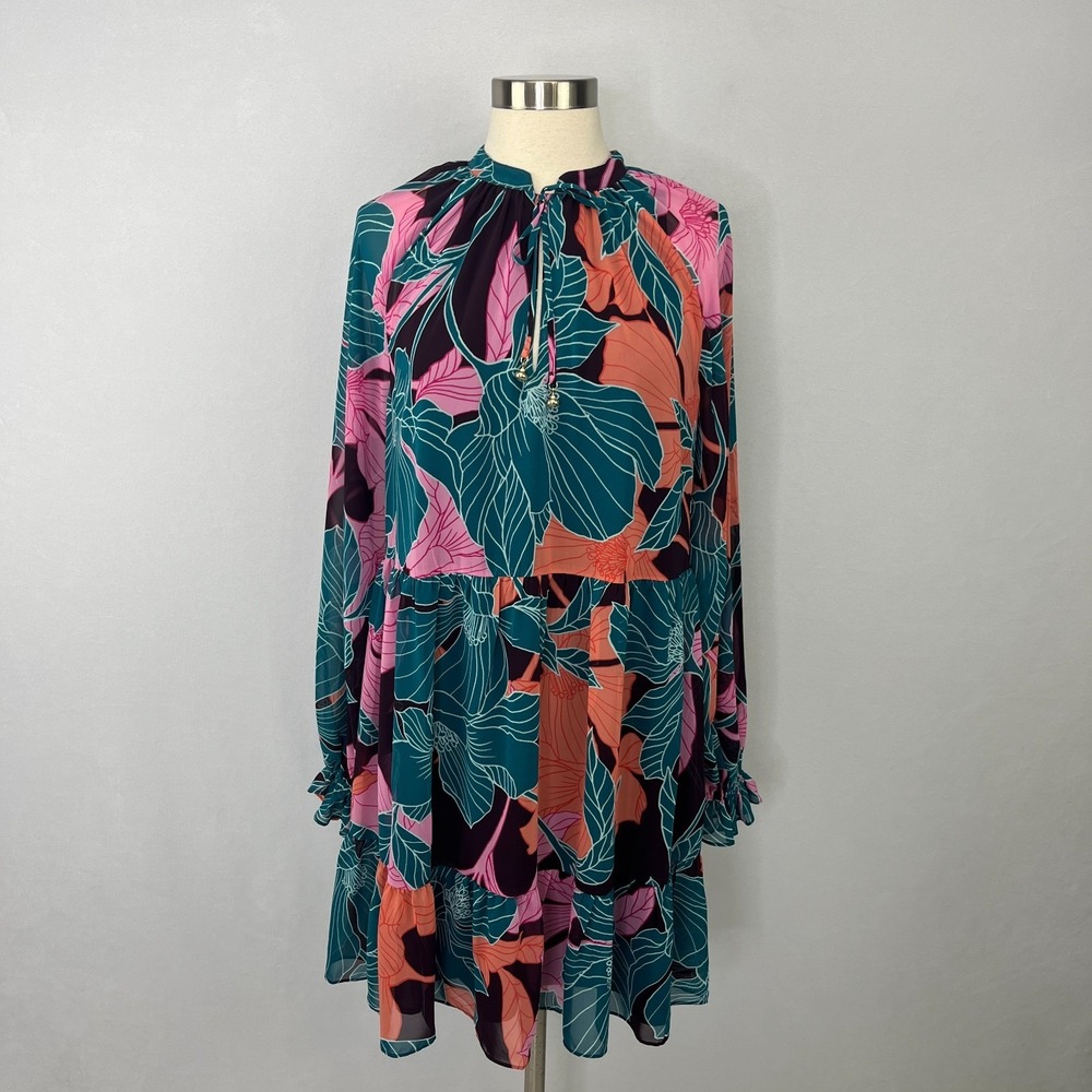 Trina Turk Rhapsodic Mini Dress Pink Green Tropical Floral Sz M Resortwear Party - Picture 5 of 15